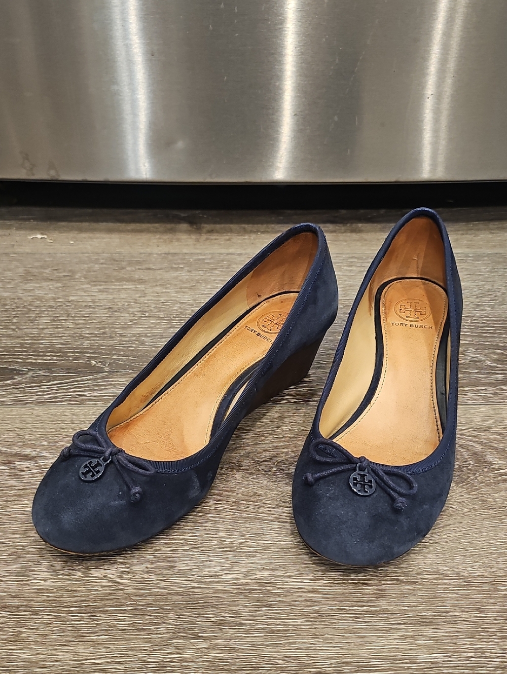 Tory Burch Blue Suede Wedges Size 8.5 Round Toe Shoes